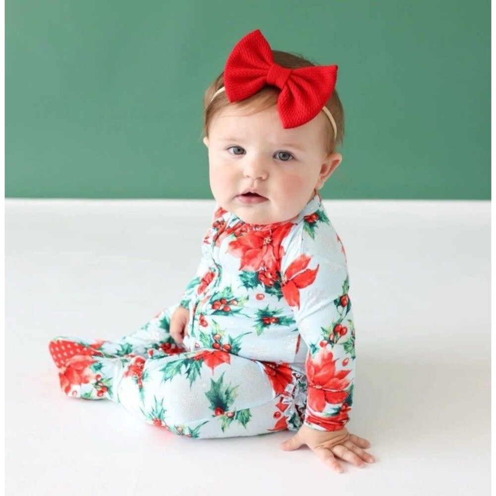 Christmas Sleeper/ Posh Peanut/ Blue Poinsettia / Girl/ 12-18 Months￼
